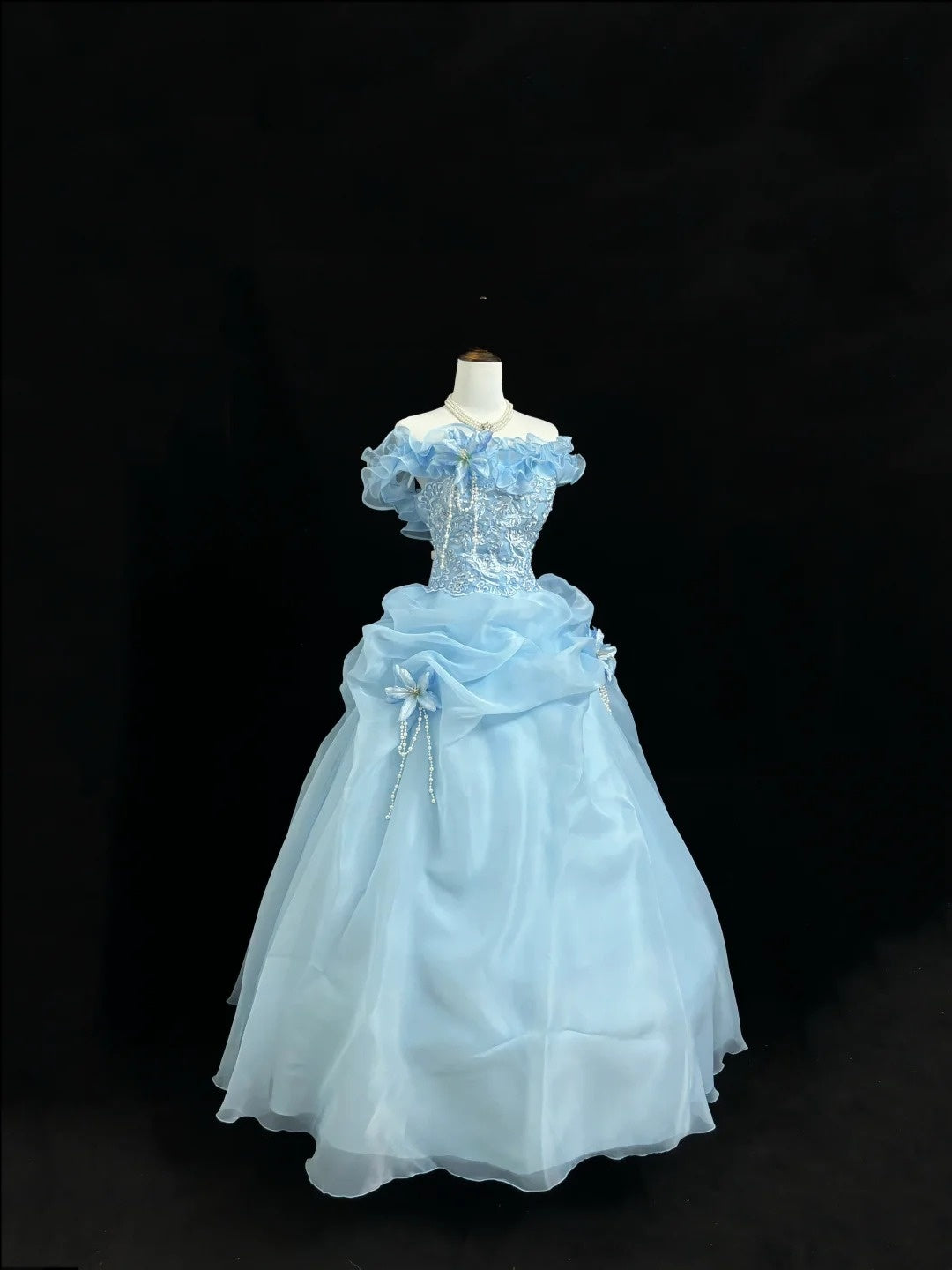 Blue Sweet 16 Dresses Long Ball Gown Off Shoulder With Ruffled Lace Sweet Sixteen Birthday Gown RC0229