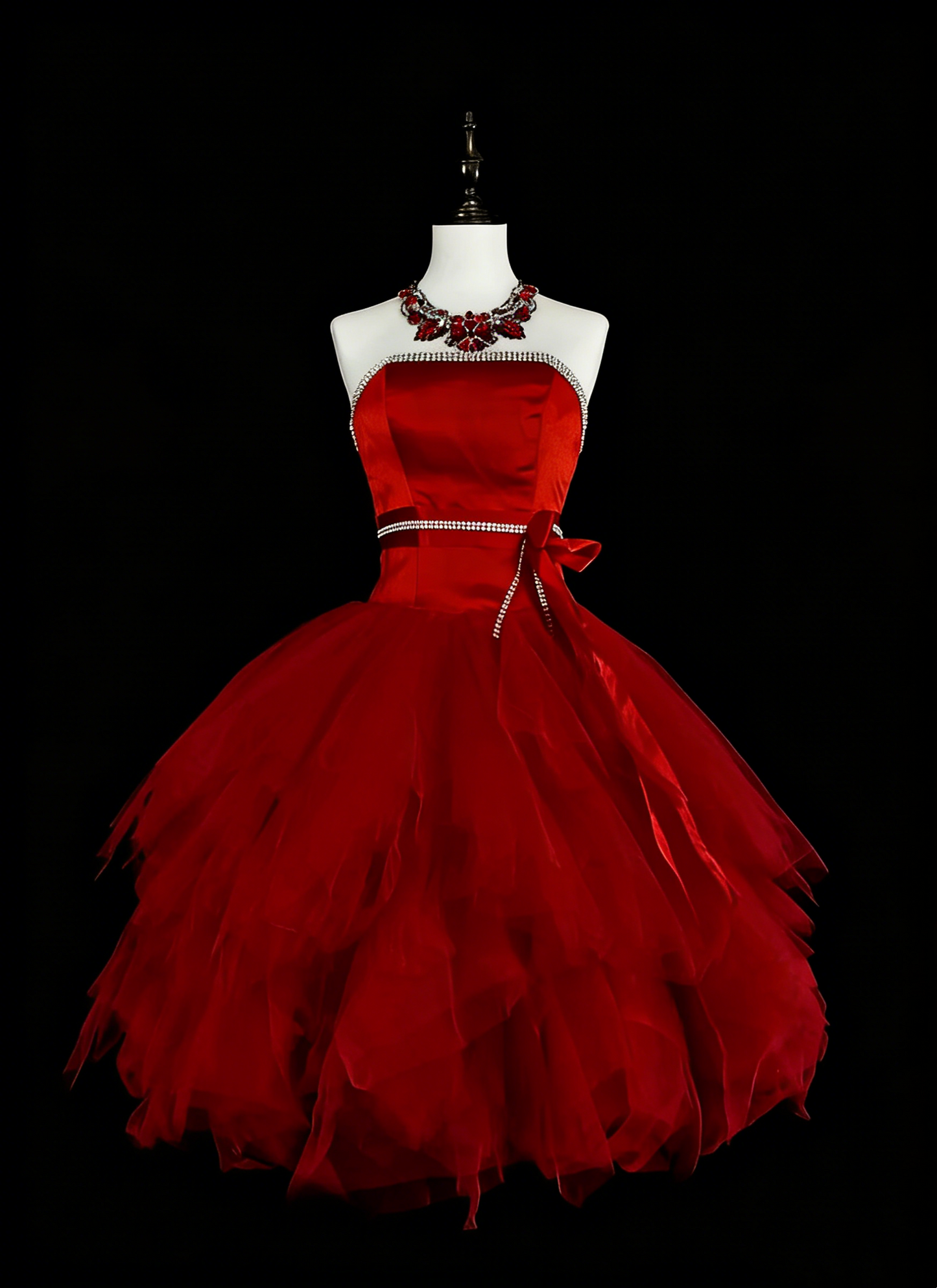 Unique Ball Gown Strapless Tulle Red Inspo Vintage Fashion 2000s Hoco Gowns Short Inspo Homecoming Dresses N2011