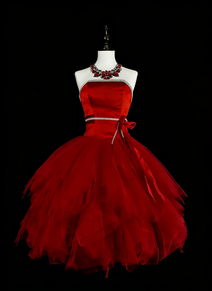 Unique Ball Gown Strapless Tulle Red Inspo Vintage Fashion 2000s Hoco Gowns Short Inspo Homecoming Dresses N2011