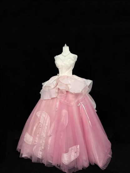 Sweet 15 Quinceanera Dress Ball Gown Sweetheart Pink With Flowers Tulle 15th Birthday Gown RC0269