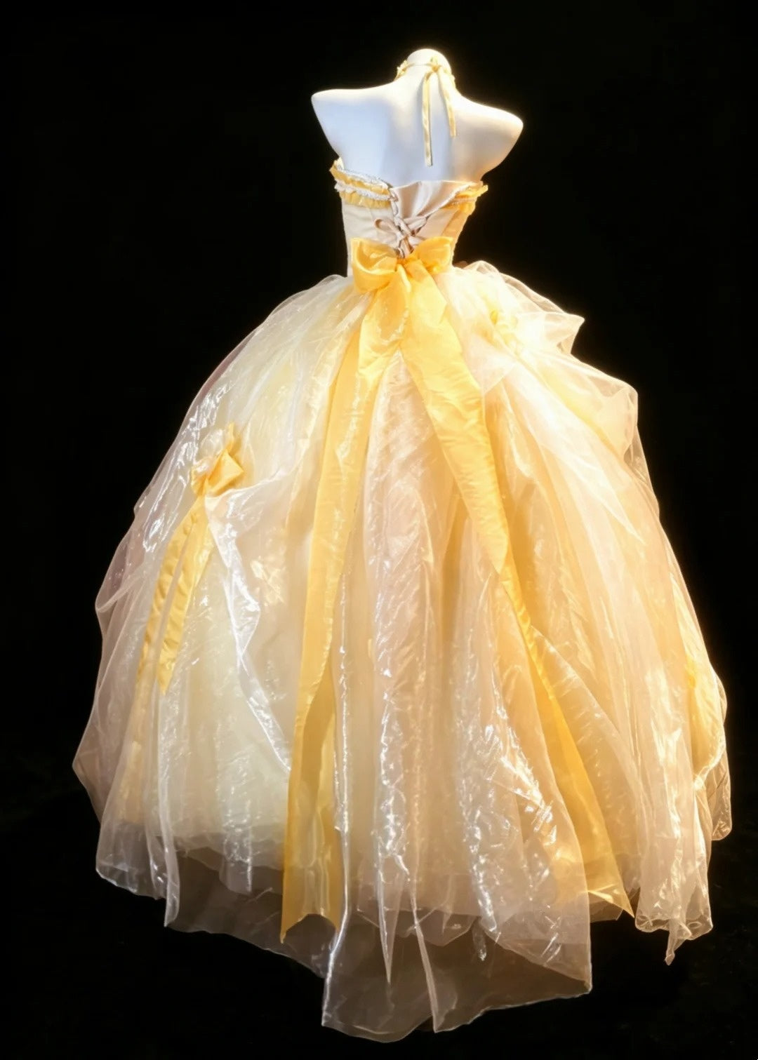 Fairy Quince Dress Ball Gown Strapless Yellow Tiered Sweet 16 Quinceanera Dresses 15 Vestidos De Fiesta N4481