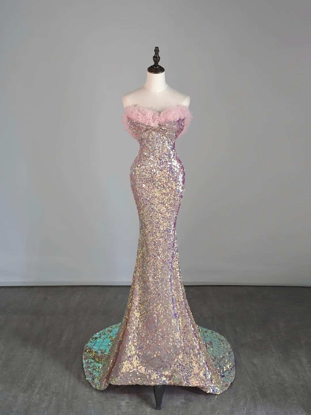 Modest Mermaid Sweetheart Pink Sequin Long Prom Dresses Night Semi Formal Dresses N686