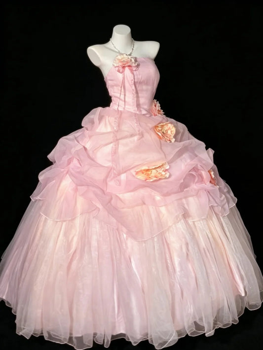 Fairy Quince Dress Ball Gown Sweethart Light Pink Tiered Sweet 16 Quinceanera Dresses 15 Vestidos De Fiesta N4478