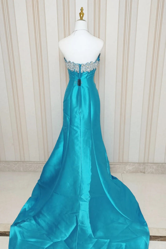 Elegant Mermaid Sweetheart Blue With Beading 18th Birthday Elegant Outfit Formal Prom Dresses N4185