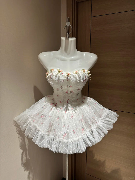 Cute Ball Gown Strapless White Tulle With 3D Flowers Short Night In Rio Inspo Hoco Dress Ideas Homecoming Dresses RB4040