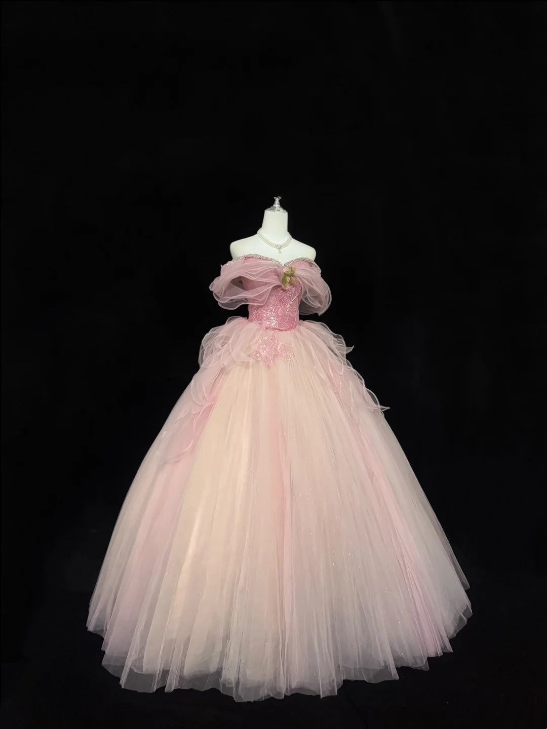 Sweet 15 Quinceanera Dress Ball Gown Off Shoulder Blush Pink With Sleeves Long 15th Birthday Gown RC0323