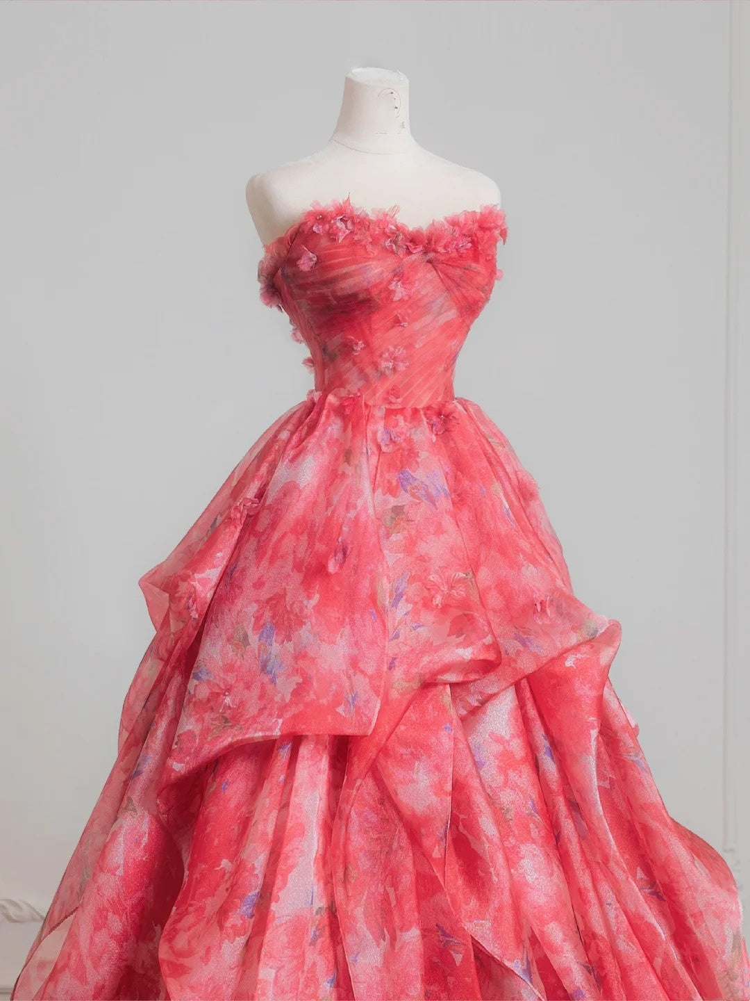 Sweet Ball Gown Sweetheart Pink Floral Chiffon Long Formal Evening Dress Formal Birthday Gowns Prom Dresses N727