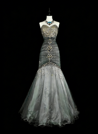 Vintage Prom Dresses Aesthetic 1950s Retro Mermaid Sweetheart Grey Long Party Dress N2022
