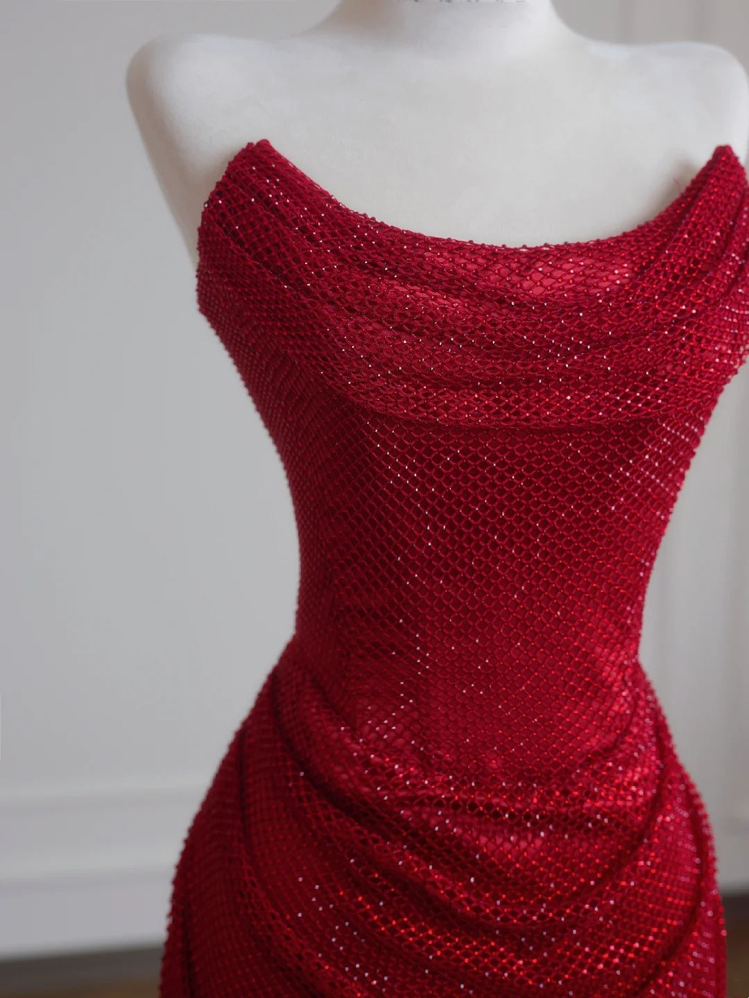 Sparkly Mermaid Sweetheart Red Sequined Formal Evening Dress Gowns Long Prom Dresses N728