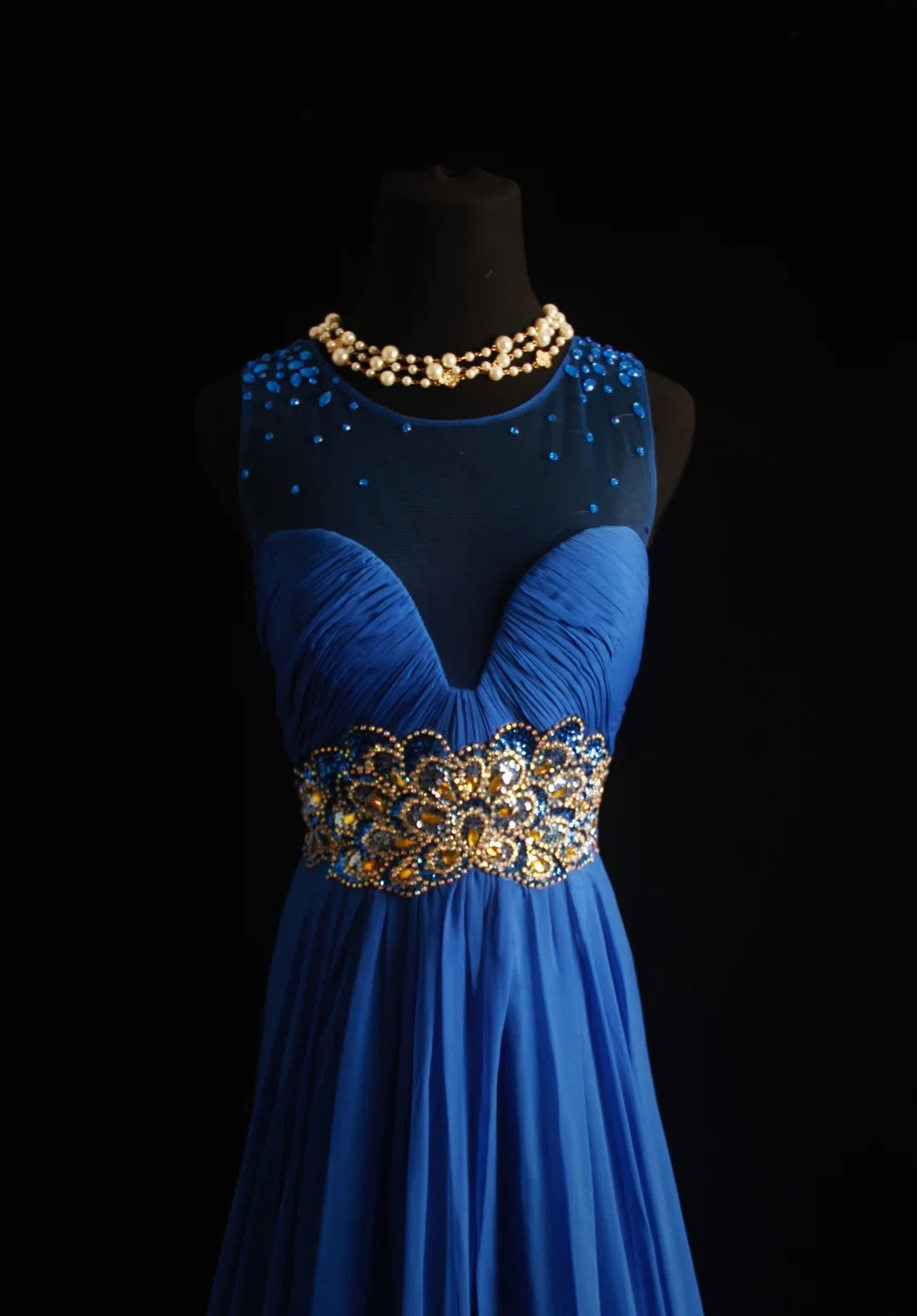 Retro A line Scoop Neckline Royal Blue Chiffon 2000s Long Prom Dresses Inspo 19th Birthday Outfits Formal Dress N500