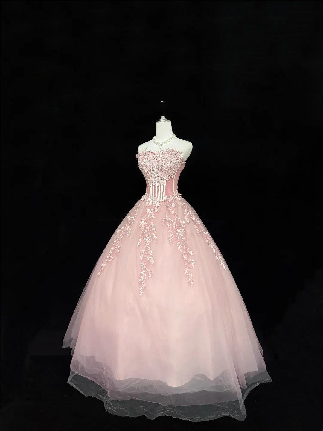 Sweet 16 Dresses Long Ball Gown Sweet Sixteen Long Birthday Dress Sweetheart With Lace Appliqued Pink Formal Gown RC0302