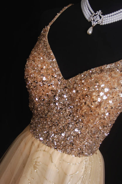 Retro A Line Spaghetti Straps Tulle Beaded Bodice 1950s Long Prom Dresses Inspo 18th Birthday Outfits Formal Dress N495