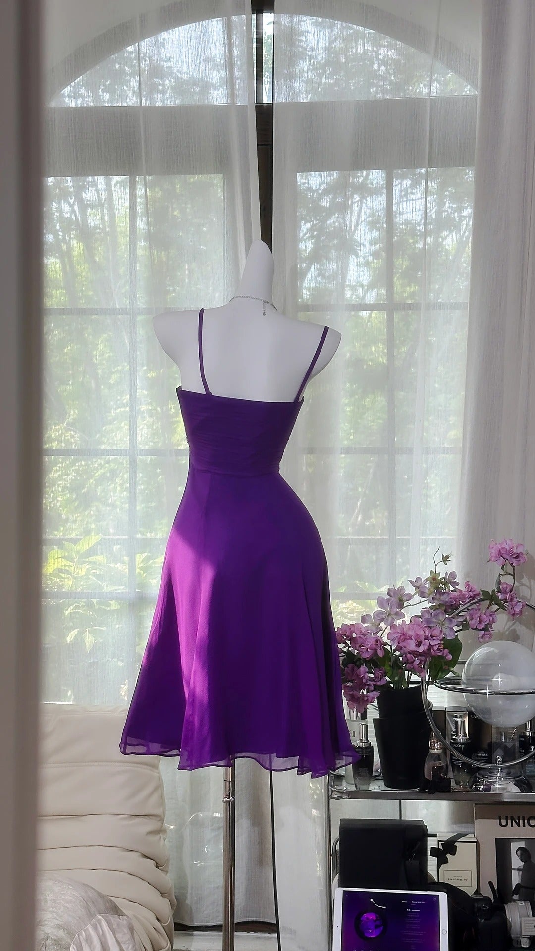 Cute A line Spaghetti Strap Purple Knee Length 16th Birthday Dress Homecoming Outfits N3565