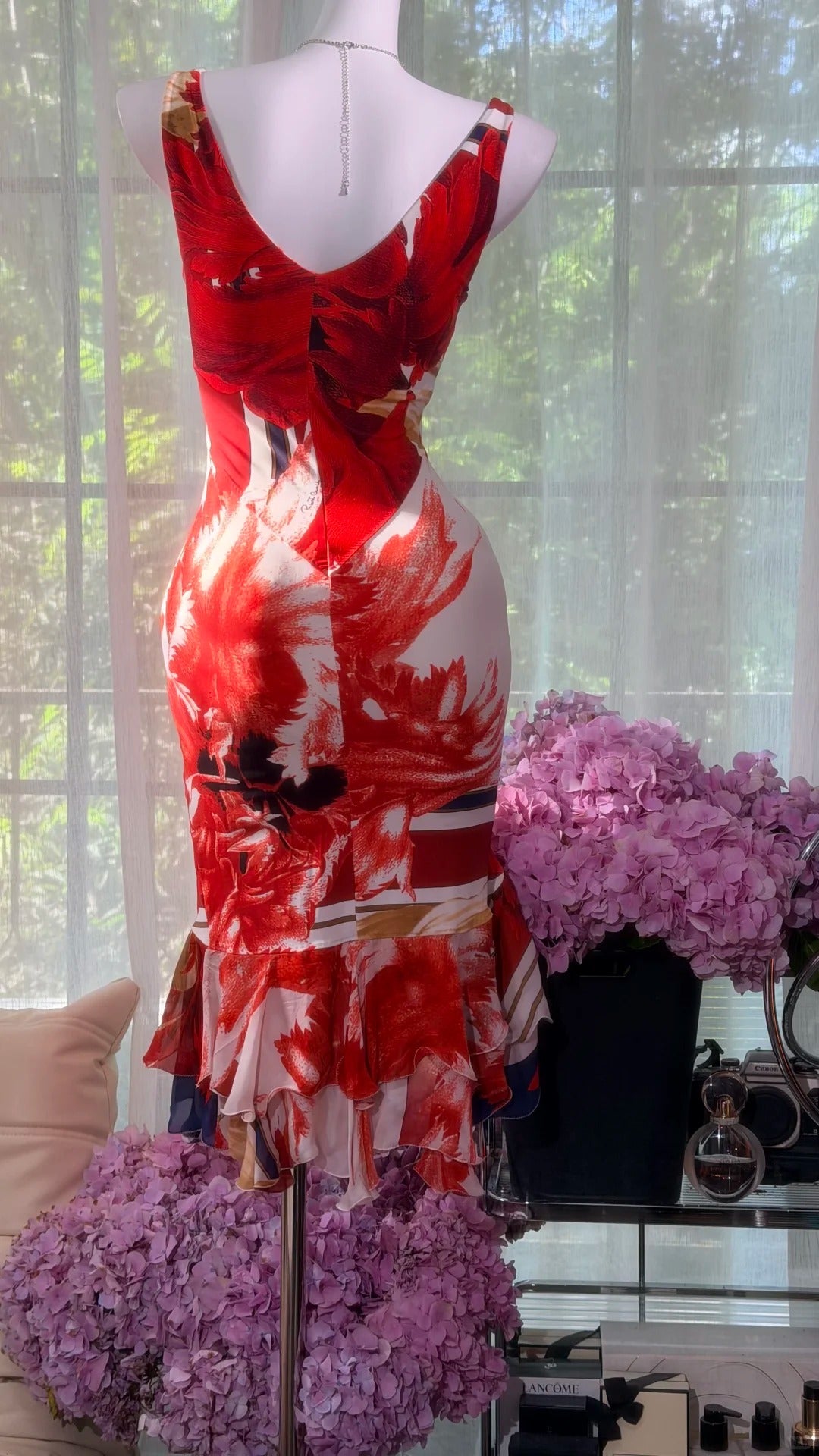 Vintage Hoco Dress Mermaid V Neck Red Floral Short Length Homecoming Party Dresses RB9787