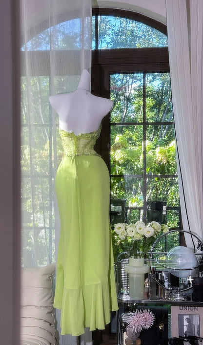 Sparkly Prom Dresses Mermaid Sweetheart Green With Beaded Mid Length Evening Outfits N3544
