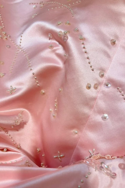 Modest Beaded Sleeveless A-Line Strapless Pink Long Prom Dress Formal Dresses N588