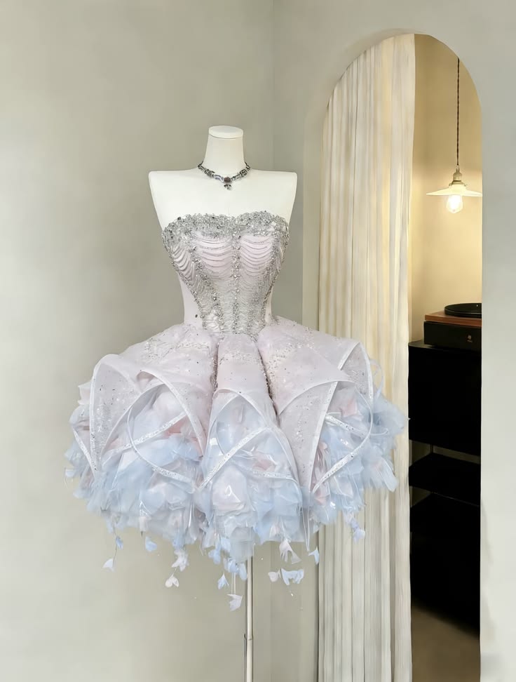 Fairy-tale Ball Gown Strapless Pink With Blue Feathers For Teens Girls Mini Senior Inspo Short Birthday Outfits Homecoming Dress RB3032