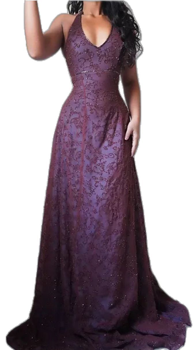 Vintage Mermaid Purple Lace Halter Prom Dresses Long Evening Party Dress Prom Gowns AB326