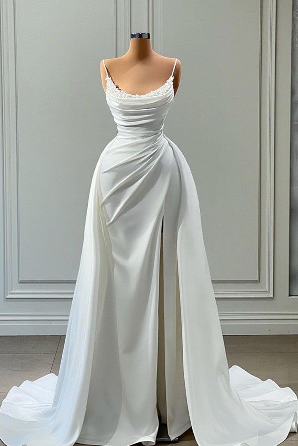 Mermaid Spaghetti Strap Floor-length Sleeveless High Split With Side Train Prom Dress AB984