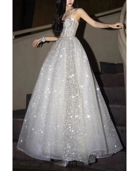 A line Bling Silver Corset Top Long Prom Dress With Straps AB963