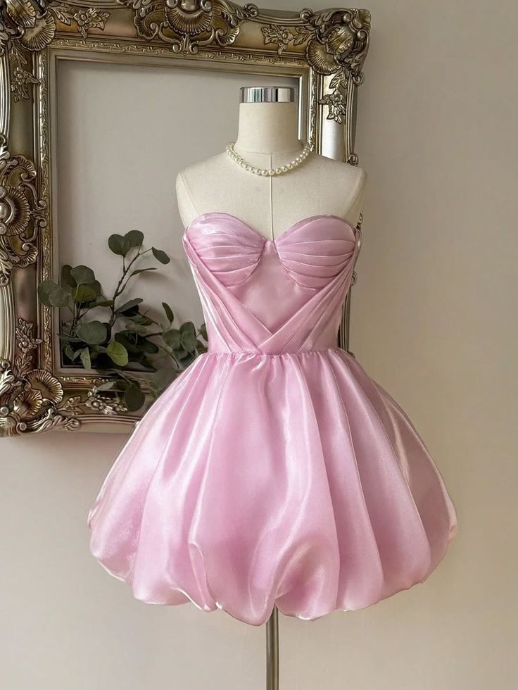 Cute Ball Gown Sweetheart Pink Organza Short Night In Rio Inspo Hoco Dress Ideas Homecoming Dresses RB4070
