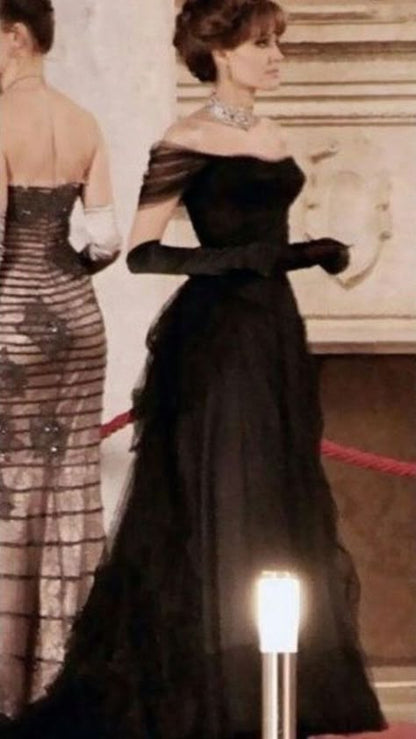 Vintage Ball Gown Black Birthday Party Dresses Off The Shoulder Prom Dress Party Gowns N1856