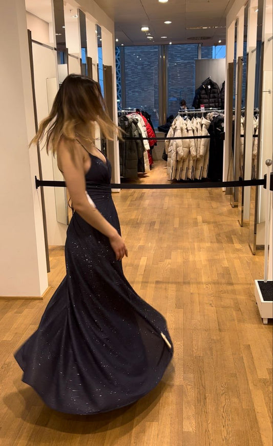 Navy Blue Long Mermaid Prom Dresses Formal Sparkly Evening Gowns AB1589
