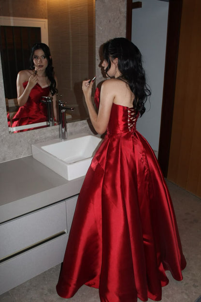 Wine Red Ball Gown Sweethart Burgundy Grad Formal Gown Long Graduation Outfits RB9528
