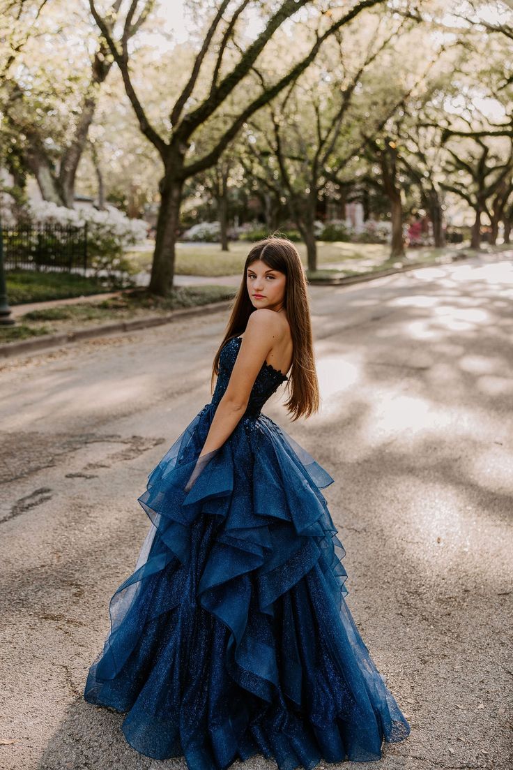 Modest Ball Gown Sweetheart Navy Blue Tulle Long Prom Dress Evening Formal Gowns AB475