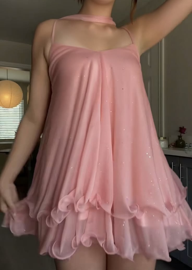 Simple Homecoming Dresses Outfit inspo A line Pink layered dress with scarf 16th Birthday Cocktail Ideas Outfits RB8351