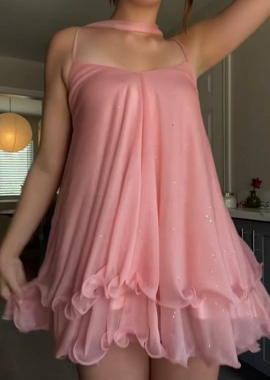 Simple Homecoming Dresses Outfit inspo A line Pink layered dress with scarf 16th Birthday Cocktail Ideas Outfits RB8351