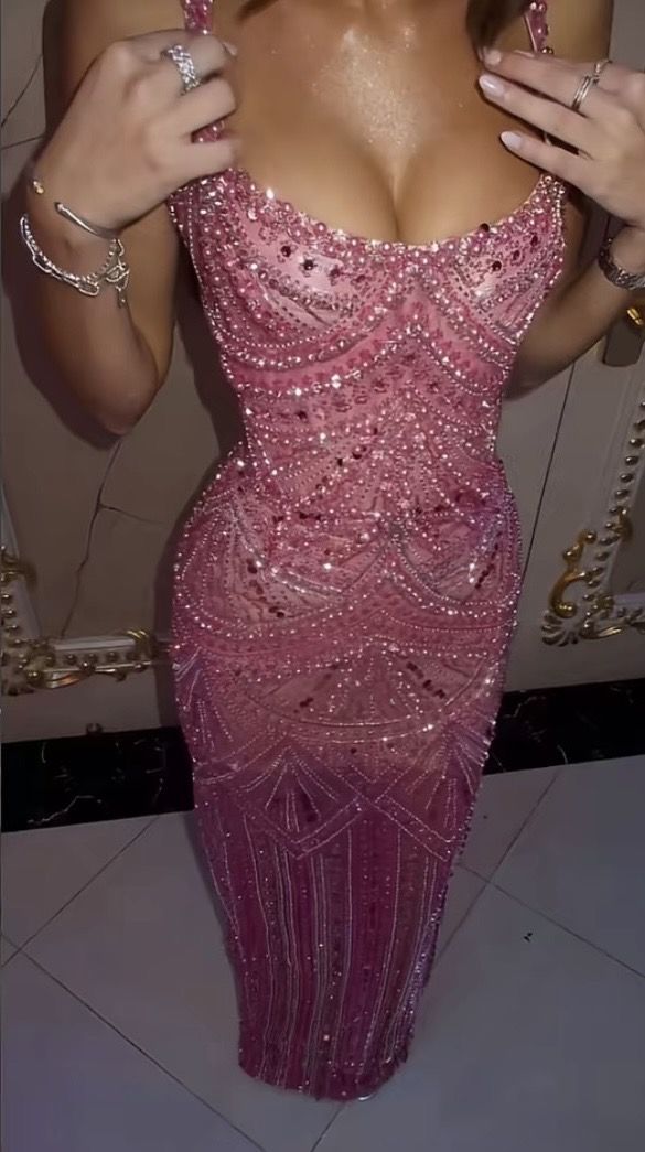 Glitter Square Neck Pink Long Party Dress Prom Dresses Sequin Mermaid Bodycon For Teens Girls Women N4097