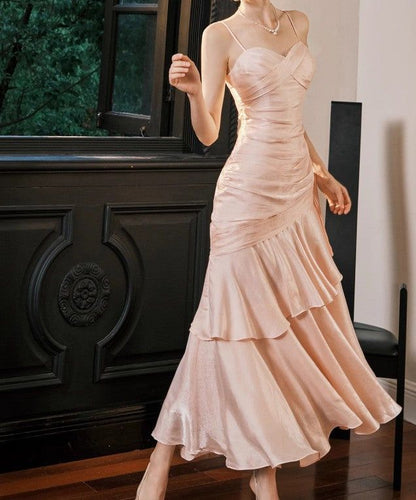 Vintage Spaghetti Straps Blue Chiffon Satin Ruffles Long Prom Dresses Fairytale Evening Dresses N1798