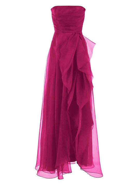 Women's Evening Dresses Strapless Pleated Long Formal Gown Wedding Guest Gowns Prom Dress For Women Girls Teens N2343