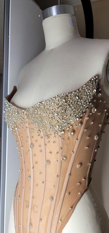Luxurious Mermaid Crystal Beaded Embroidered Corset Prom Dress 20th Birthday Outfits N876