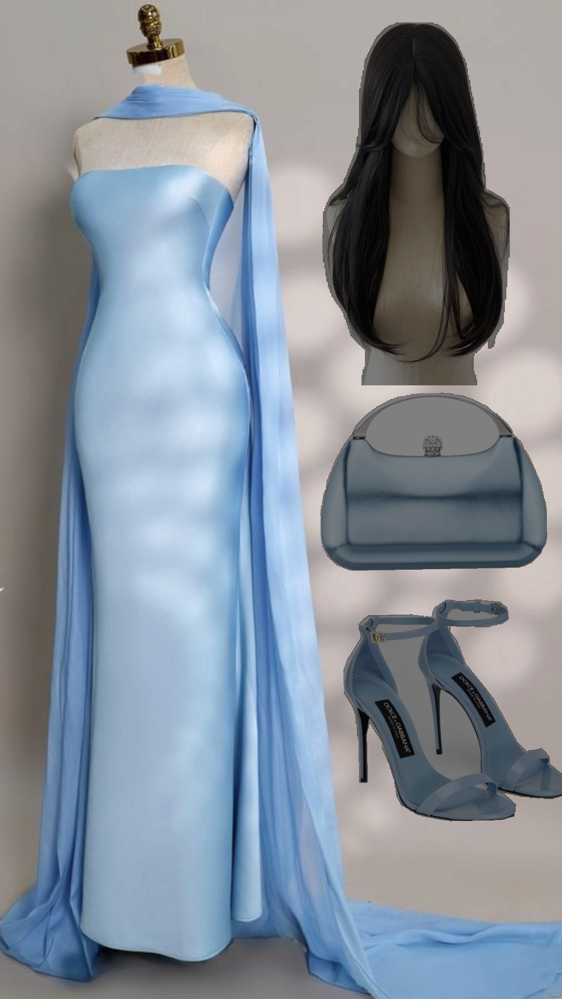 Modest Mermaid Strapless Light Sky Blue Satin With Scarf Long Prom Dresses Senior Graduation Dance Evening Outfits N428