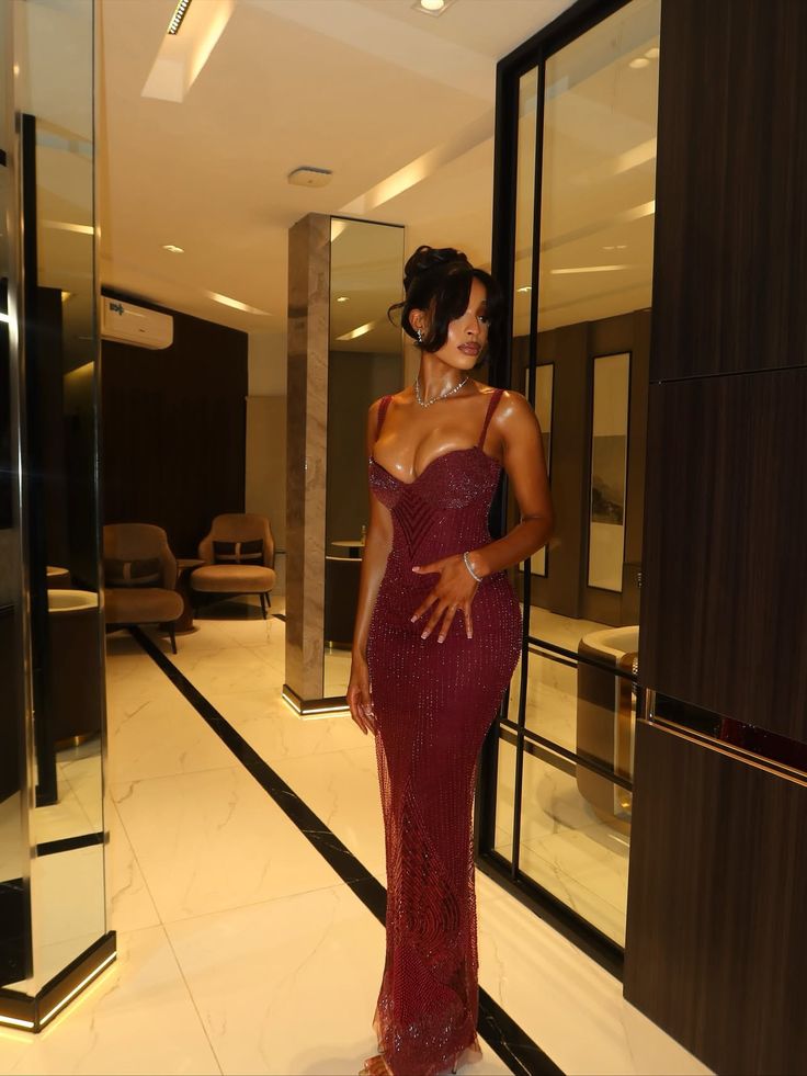 Modest Mermaid Spaghetti Strap Burgundy Sequin With Beaded Bodice Prom Dresses Long Birthday Party Dress Evening Dresses N429