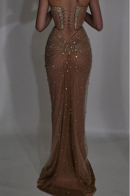Luxurious Mermaid Crystal Beaded Embroidered Corset Prom Dress 20th Birthday Outfits N876