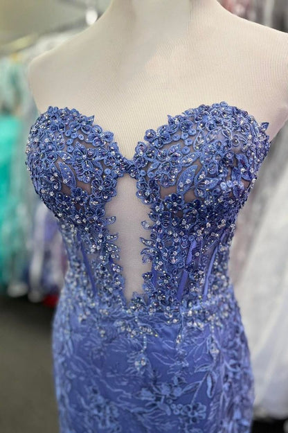 Lace Appliques Sweetheart Keyhole Trumpet Long Prom Dress Formal Gowns Inspo Evening Outfit N248