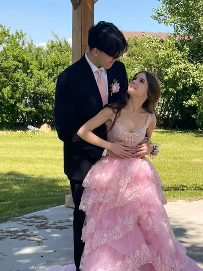 Beautiful Ball Gown Off The Shoulder Pink Lace Slit Prom Dresses Inspiration Prom Dress Princess Graduation Dress B339