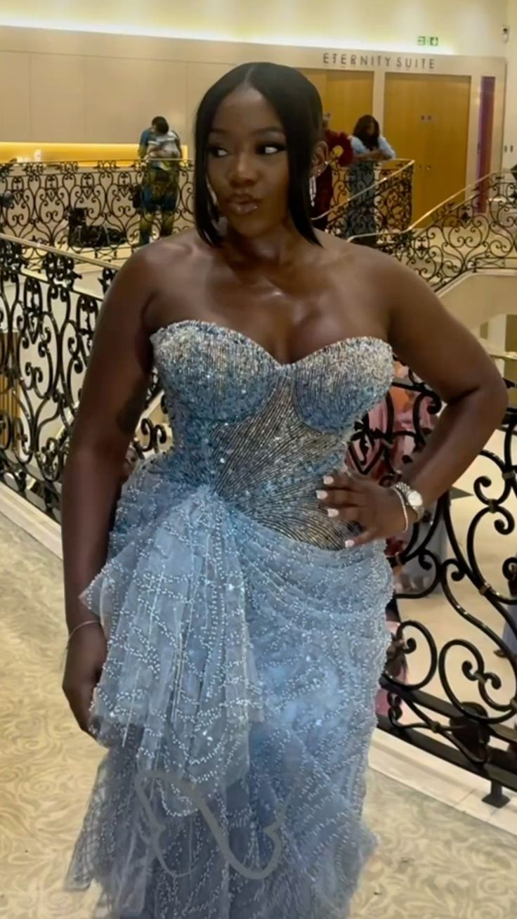 Sparkly Sweethart Blue Plus Size Long Party Dress Prom Dresses With Ruffles Mermaid Bodycon For Women N4090