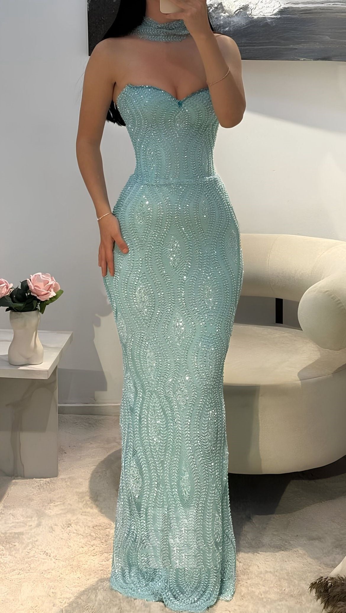 Glitter Sweetheart Blue Long Party Dress Prom Dresses Sequin Mermaid Bodycon For Teens Girls Women N4100