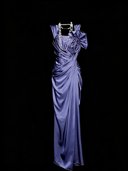 Modest Night Aesthetic Sheath Square Neck Grape Satin College Formal Outfit Long Prom Graduation Dresses For Teens N1151