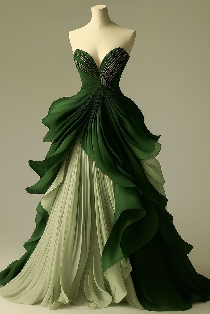 Sexy Ball Gown Sweetheart Green Chiffon Layers Tiered Formal Dress 18th Birthday Prom Dresses N2785
