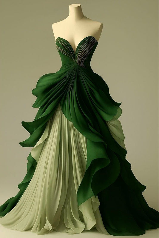 Sexy Ball Gown Sweetheart Green Chiffon Layers Tiered Formal Dress 18th Birthday Prom Dresses N2785