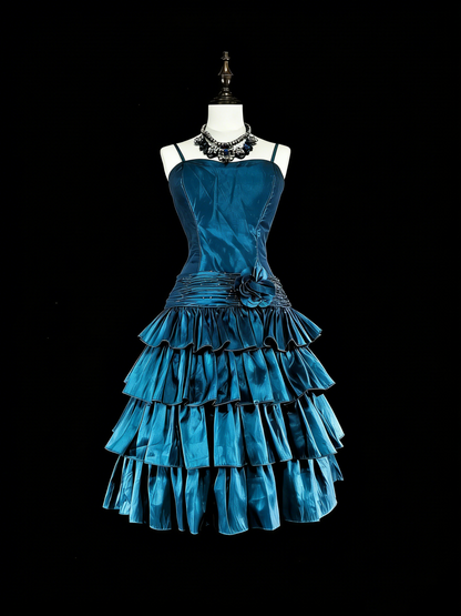 Pretty Ball Gown Spaghetti Strap Navy Blue Short Mini Homecoming Dresses Hoco Gowns N2709