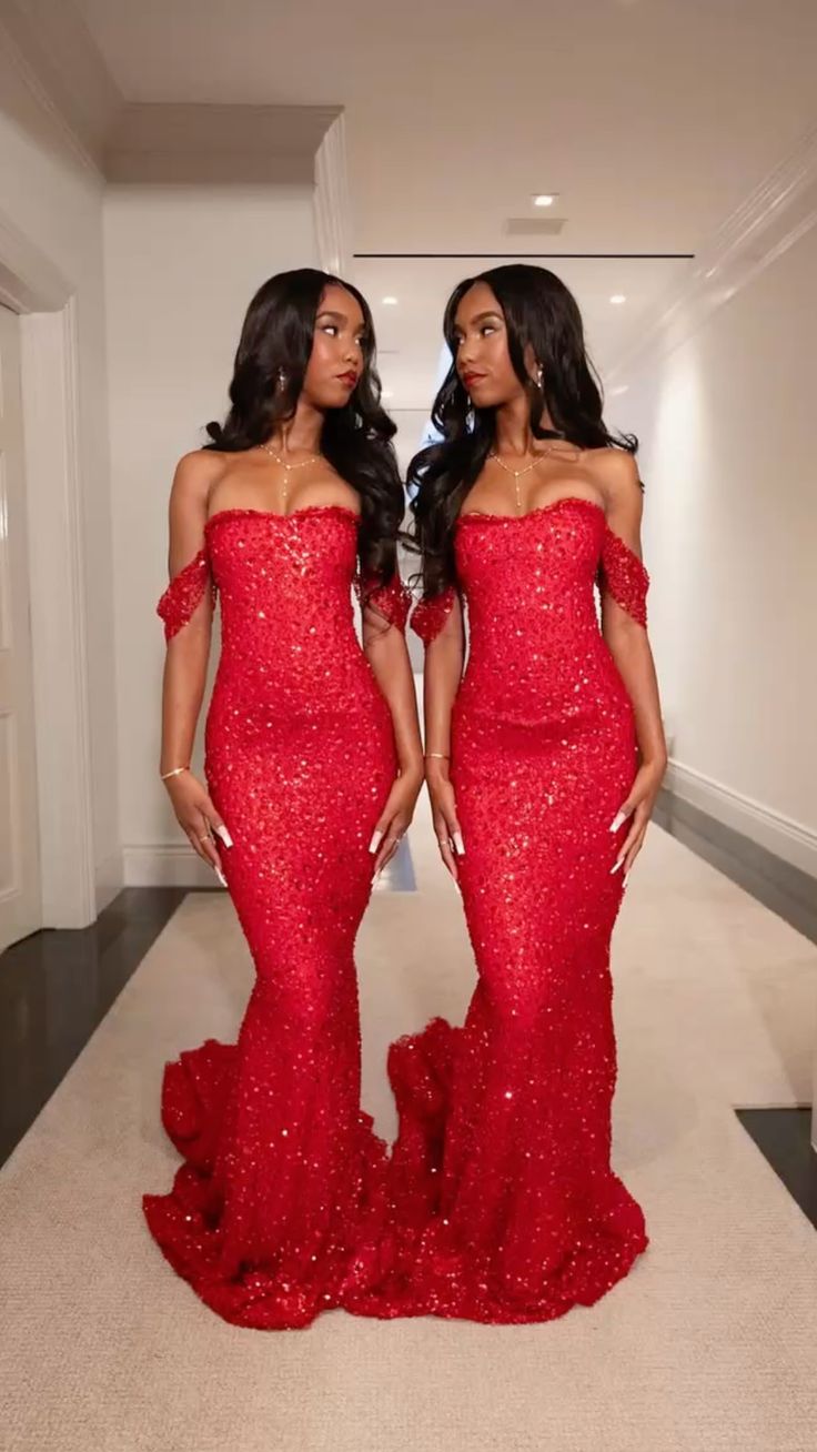 Chic Mermaid Off The Shoulder Red Beaded Sequin Prom Dresses Long Party Dress Prom Gowns DH2934