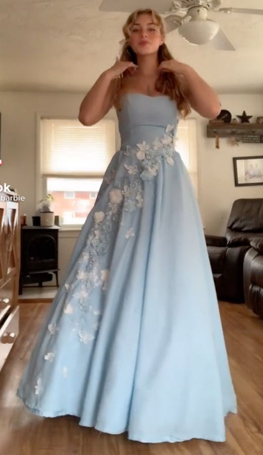 Elegant A Line Sweetheart Blue Chiffon Long Prom Dresses Formal Teens Party Dress Vestidos De Dia AB593
