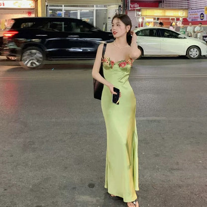 Simple A line Spaghetti Straps Satin Vestido De Desta Verde Green Prom Dresses Wedding Guest Dress N266