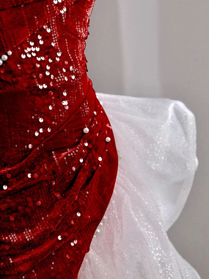 Elegant Mermaid Off The Shoulder Pink With Short Sleeves Formal Dress  Sequin Birthday Prom Dresses N2816